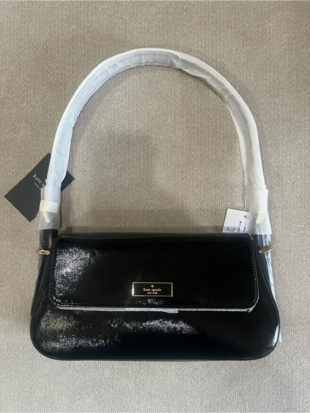 Kate Spade Bridget Shiny Leather FLap Shoulder Bag-BLACK